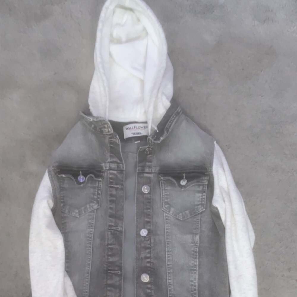 A comfy denim sweatshirt jacket